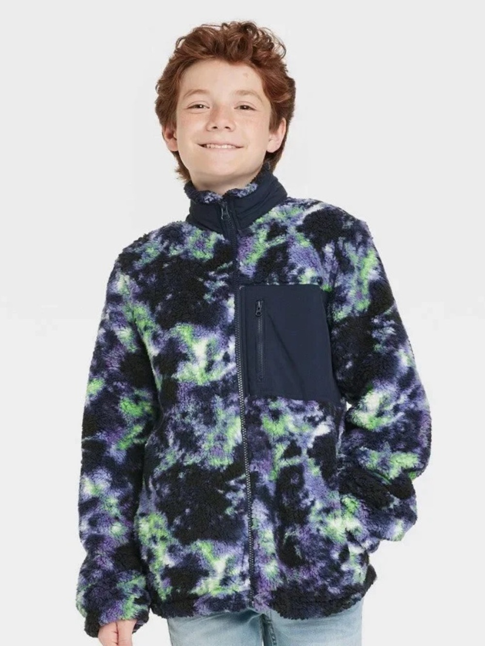 art class Cozy Plush Zip-Up Jacket in Navy, Purple & Green